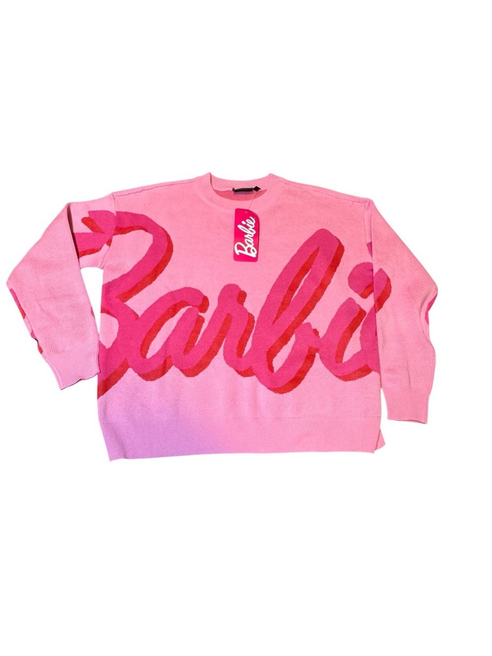 Barbie Pink Ombre Script Crewneck Sweater Womens Size XS - Picture 3 of 9